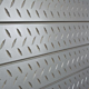 Silver Diamond Plate Textured Slatwall Panels measure 3/4''D x 2' Hx 8'L' with grooves spaced 6'' apart.  Textured slatwall panels come complete with paint matched aluminum groove inserts for added strength.