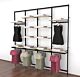 Vertik Wall Mounted Retail Clothing Display Unit for 12 Shelves with 2 Faceouts and 4 Hanging Rail | Chic Black 4-Sections. Setting Dimensions: 101