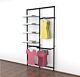 Vertik Wall Mounted Retail Clothing Display Unit for 4 Shelves w/2 Faceoutes, 1 Hanging Rail | Chic Black 2-Sections. Setting Dimensions: 51