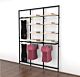 Vertik Wall Mounted Retail Clothing Display Unit for 8 Shelves w/2 Faceouts, 2 Hanging Rails | Chic Black, 3-Sections.  Setting Dimensions: 76