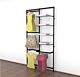 Vertik Wall Mounted Retail Clothing Display Unit for 4 Shelves w/3 Faceouts, 1 Hanging Rail | Chic Black 2-Sections.  Setting Dimensions: 51