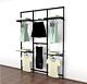 Vertik Wall Mounted Retail Clothing Display Unit for 4 Shelves with 4 Faceouts and 2 Hangrails | Chic Black 3-Sections.  Setting Dimensions: 76