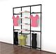 Vertik Wall Mounted Retail Clothing Display Unit for 4 Shelves with 4 Faceouts and 1 Hangrail | Chic Black 3-Sections.  Setting Dimensions: 76