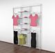 Vertik Wall Mounted Retail Clothing Display Unit for 4 Shelves with 4 Faceouts and 1 Hangrail | Pure White 3-Sections.  Setting Dimensions: 76