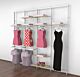 Vertik Wall Mounted Retail Clothing Display Unit for 8 Shelves with 4 Faceouts and 2 Hanging Rails | Pure White 4-Sections. Setting Dimensions: 101